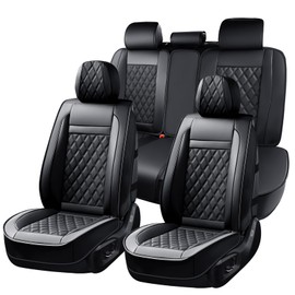 Huidasource Seat Covers Full Set, 5 Layers Full-Cover Leather Seat Cover Hollow Design Airbag Pops, Front ＆ Back Seat, Seat Covers for Most Cars, Vans, Trucks, SUVs Universal Fit (Full Set/Black)