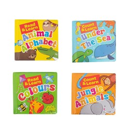 Pack of 4 Baby Bath Books Educational Number Letters Stimulating Sensory Interactive Jungle Colours Animals