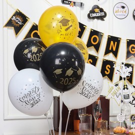 SUNBEAUTY Graduation Decoration Graduation Decoration 2025 Black Gold Graduation Decoration Graduation Balloons Graduation Decoration 2025 Abi Bachelor Graduation Party (Set of 15)