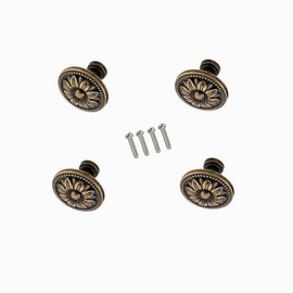 Pull Handle Metal Flower Shape Cabinet Drawer Door Knob Bronze Tone Pack of 4