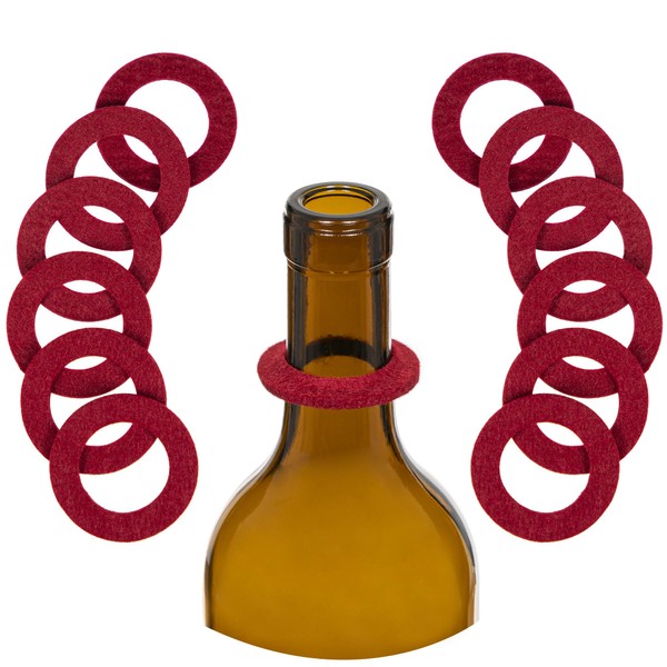 The Wine Drip Ring | Set of 12 | Felt Leak Stopper Accessories | Disposable No Spill Catcher | Bottle Collars Gadgets for Bar, Kitchen, Party | Clever Dripper Guard Holder Tools | Great Gift | Red
