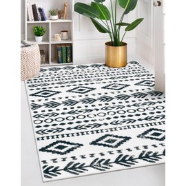 Lahome Boho Moroccan Area Rugs 5x7, Ultra-Thin Soft Washable Rugs for Entryway Non-Slip Rubber Backing, Non-Shed Farmhouse Geometric Print Large Indoor Carpet for Office Bedroom Playroom