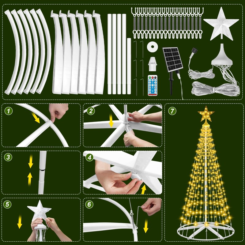 Outdoor Solar Christmas Cone Tree Lights, 8ft 442 LED Christmas