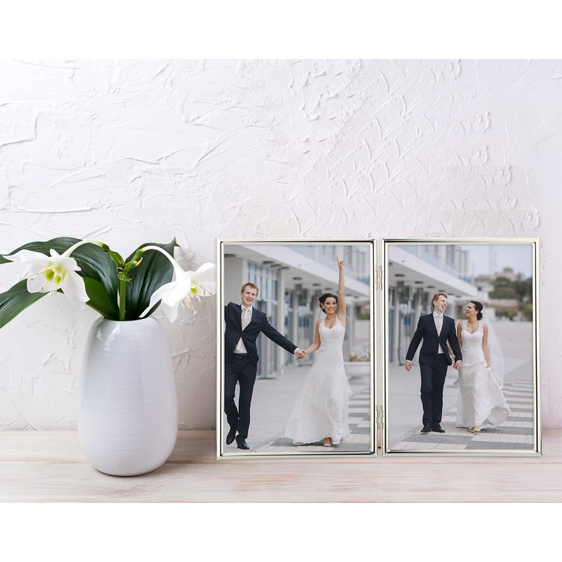 YiPinYin 5x7'' Hinged Double Simply Silver Metal Picture Frames, Elegant