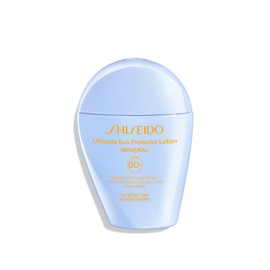 Shiseido Ultimate Sun Protector Lotion Mineral SPF 60+ - Sheer, Broad-Spectrum Sunscreen for Face & Body - Visibly Improves Fine Lines, Smoothness & Skin Tone - Fragrance Free, All Skin Types - 50 mL