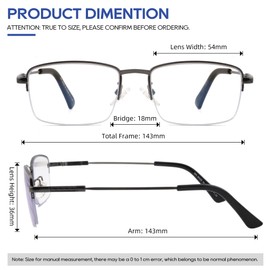 SOPHILY Progressive Multifocus Reading Glasses Men Lightweight Titanium Arm No-line Trifocal Readers for Near Range, Half Frame Gun, 1.50