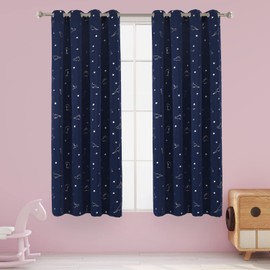 LORDTEX Dinosaur and Star Foil Print Blackout Curtains for Kids Room - Thermal Insulated Curtains Noise Reducing Window Drapes for Boys and Girls Bedroom, 52 x 45 Inch, Navy, Set of 2 Panels
