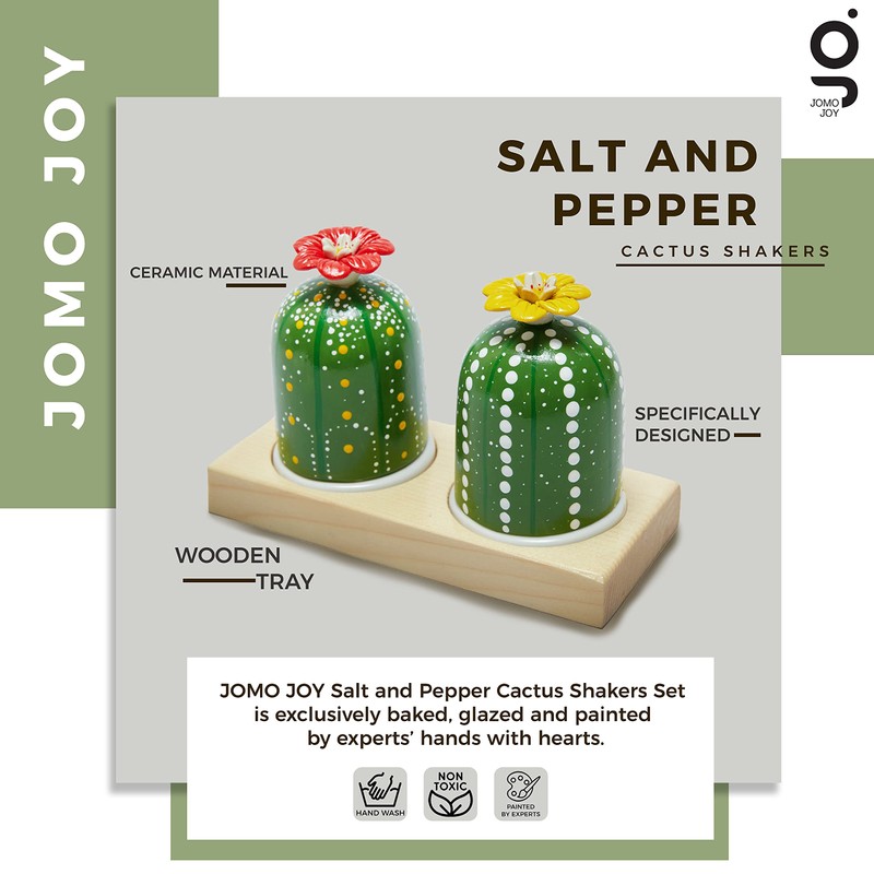 JOMO JOY Salt and Pepper Cactus Shaker Set with Wood