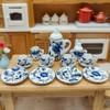 15 Pcs Blue 1:12 Miniature Porcelain Chintz Tea Cup Set