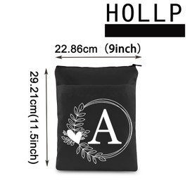 HOLLP Alphabet Black Book Cover A/C/J/K/M/Letter Initial Waterproof Zipper PouchInitial English Book Sleeve(Black A)