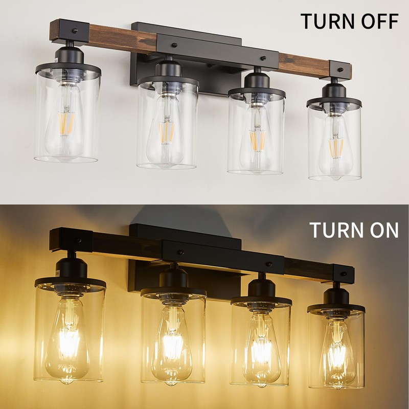Feohak 4-Light Bathroom Vanity Light, Farmhouse Bathroom Fixtures Over Mirror,