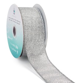 CT CRAFT LLC Silver Metallic Wired Ribbon 1.5 inch x 10 Yards for Christmas Home Decor Tree Topper Bow Gift Wrapping DIY Crafts Wreath Garland Wedding