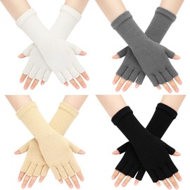 Cold Fingerless Gloves for Women - Half Finger Typing Winter Gloves with Long Wrist Cuff Winter Knit Fingerless Mittens for Women