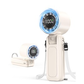 4 in 1 Handheld Portable Turbo Fan, 180° Foldable 6-Speed (1-100) Mini Fan, 5000mAh Rechargeable Battery Operated up to 15 Working Hours, LED Display Personal Cooling for Travel Indoor Outdoor Beige