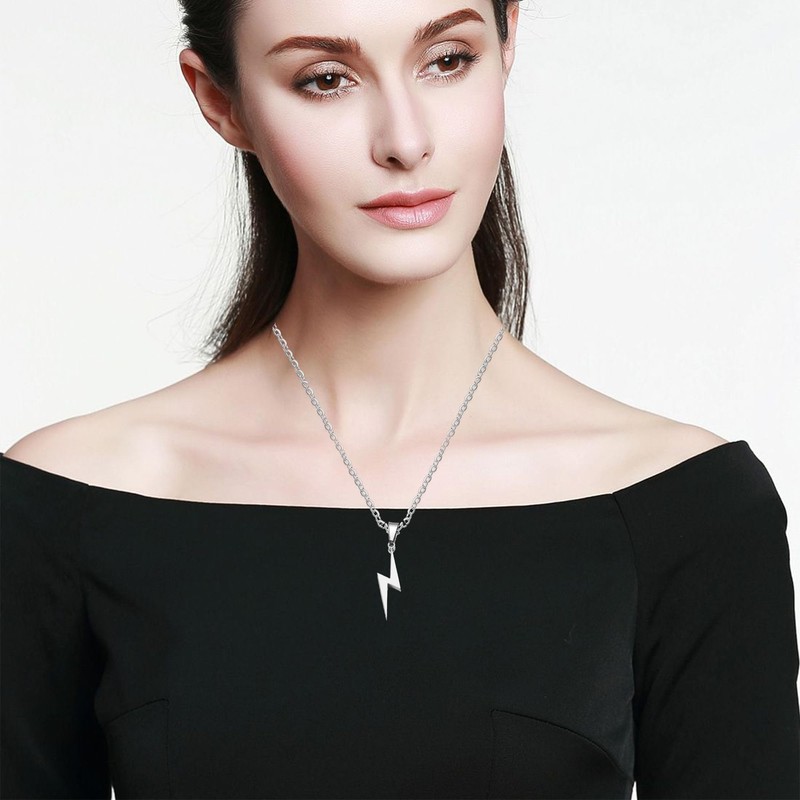 Peasimy Stainless Steel Lightning Necklace for Men Women Gothic Punk