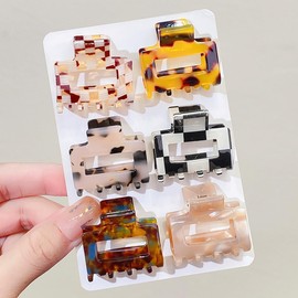 Hsthe Sea 6 Pieces Women Hair Clips Small Square Non-Slip Hair Clip Leopard Hair Clips for Thin Hair Women and Girls