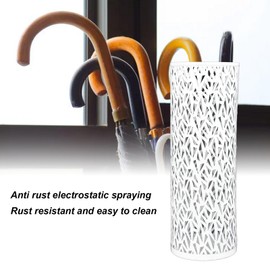 Jectse Umbrella Stand, Freestanding Round Metal Umbrella Holder Bin Hollowed Rain Collection Umbrella Organizer Bin for Home Office Entryway (White)