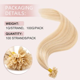 Silk-co 18inches Pre Bonded Human Hair Extensions #18/613 Ash Blonde&Bleach Blonde Real Hair 100S Strands Keratin Nail U Tip Nail Remy Hair Straight (18"-100g)