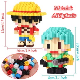 Onepiece Micro Building Blocks, 2PCS Roronnoazoro Anime Model Micro Blocks 3D Puzzle Micro Brick Figures Toys Mini Bricks 3D Model Block Micro Building Blocks Puzzle Children DIY Blocks