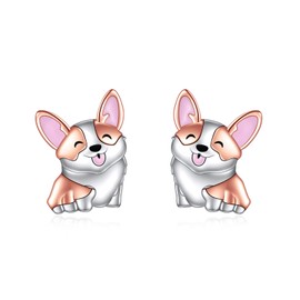 AOBOCO Corgi Stud Earrings for Women 925 Sterling Silver Cute Jewelry Packaged with Jewelry Box for Her Women for Lover Cute Animal Earrings Corgi Gifts