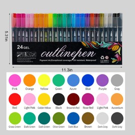 JTENGYAO Glitter Pens, 24 Colouring Pens Outline Marker Pens for Scrapbook, Teenage Girls Gifts Birthday Presents, Art Supplies, Gifts for 4-12 Year Old Girls