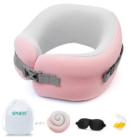 JIAAO Neck Pillows for Travel 100% Memory Foam Adjustable Travel Pillows with Storage Bag, Sleep Mask and Earplugs-Prevent The Heads from Falling Forward(Gray) - Color: Pink