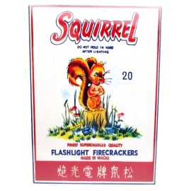 Squirrel Firecracker Label fridge MAGNET laminated tin base color vintage