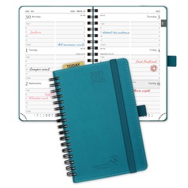 POPRUN Pocket Planner 2025-2026 (Purse Size 4'' x 6.25'') Academic Small Calendar (July 2025 - June 2026) with Hourly Time Slots, 100GSM Thick Papers, Spiral Leather Cover - Pacific Green