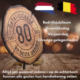 DARO Design - Wooden Disc - 80 Years - Size 20 cm - Gift for Anniversary, 80th Birthday, Anniversary - Congratulations Dutch