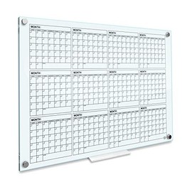 Whiteboard Calendar - Glass Board Yearly Calendar - 34" X 46" - Large Wall Calendar - White Board Dry Erase Planner - Reusable Frameless Undated Planner for Home, School, Office - with Marker Tray