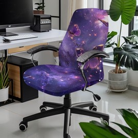 Hudotybom Office Chair Cover for Women Galaxy Butterfly Seat Cover for Office Chair Breathable Anti-Dust Desk Chair Cover Washable Easy to Remove High Back Chair Slipcover Size L
