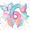 UOY Butterfly Decoration Birthday Girl 6 Years, 7 Pieces Butterfly Balloons Colourful Butterflies Birthday Decoration, 6th Children Girls Birthday Butterfly Themed Party