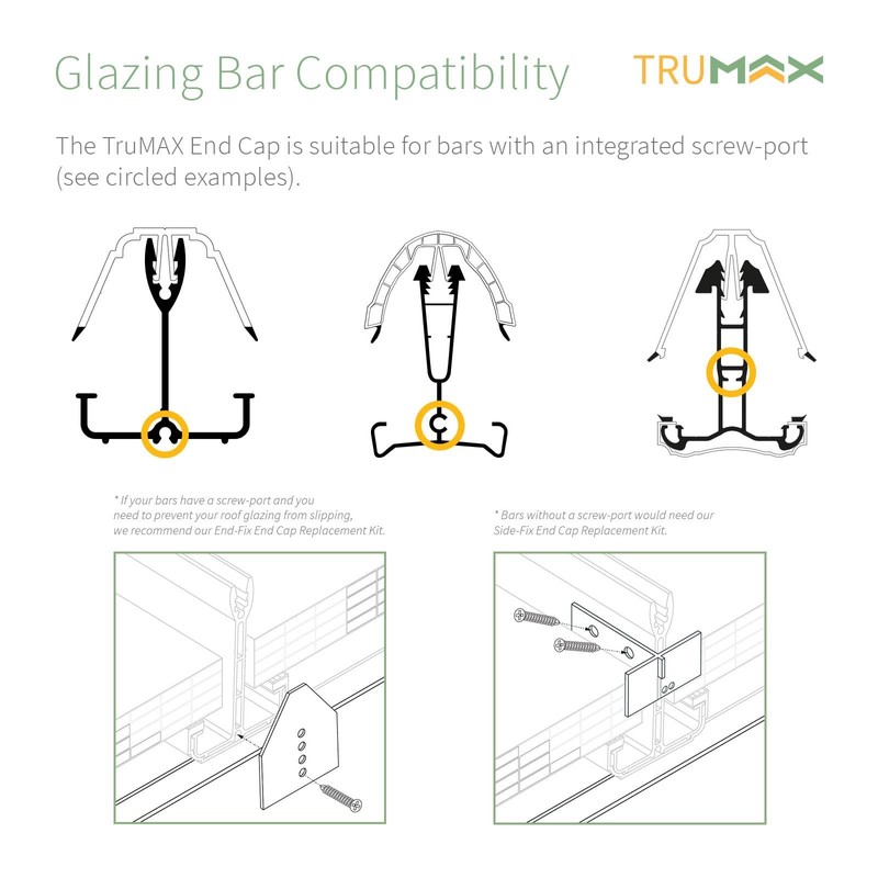 Universal Glazing Bar End Cap Conservatory Roof Rafter Trim -