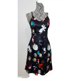 Glory Sunshine Size S Santa Christmas Print Black Party Dress Straps A Line