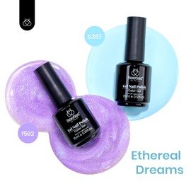 Beetles Gel Nail Polish Set, 2 Colors 15ml Jelly Nude Purple Glitter Baby Blue Sheer Soak Off UV Light Blue Gel Polish Set - Ethereal Dreams Nail Art Kit DIY Home