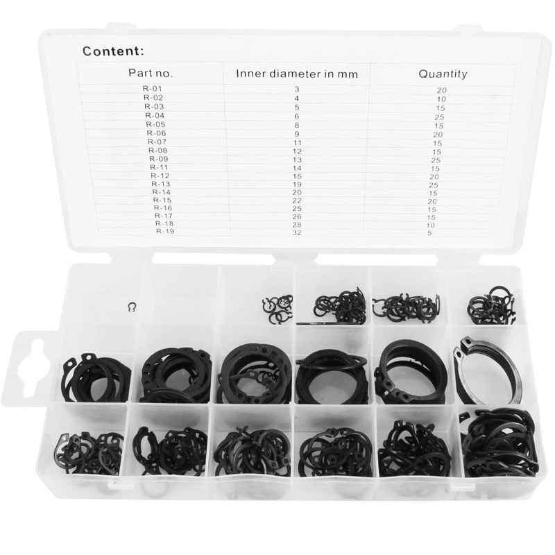 TECPO Outer Seeger Rings Circlips Slot Rings Assortment 300 Pieces