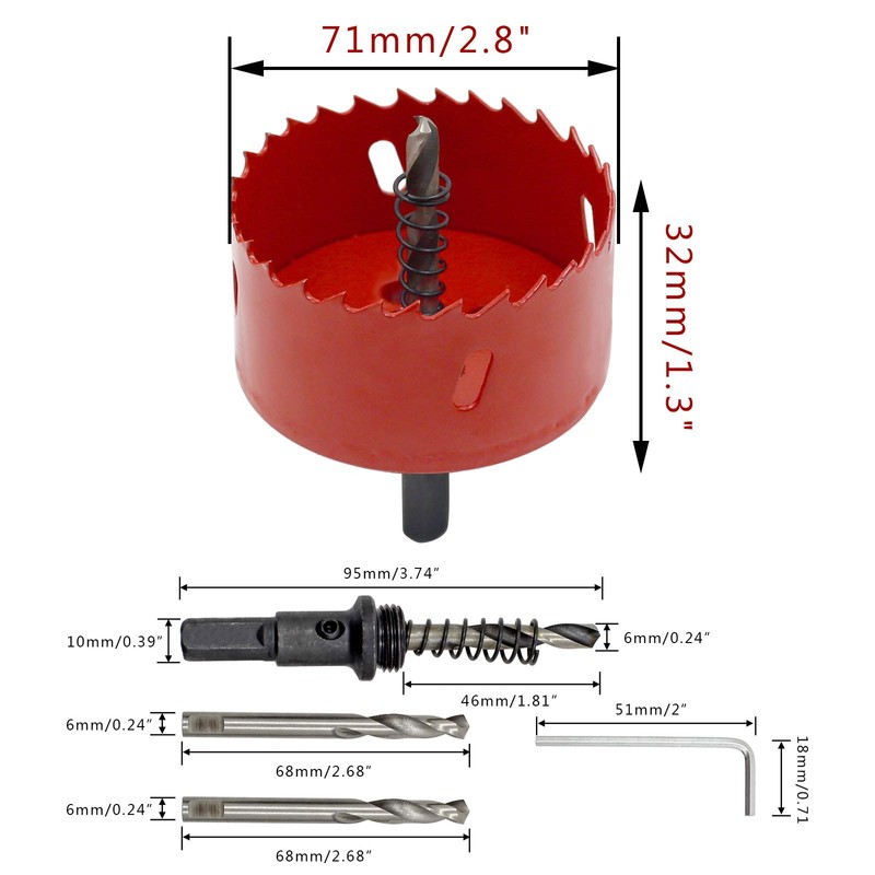 Hordion 71mm 2.8 inch Hole Saw, Heavy Duty Bi-Metal Hole