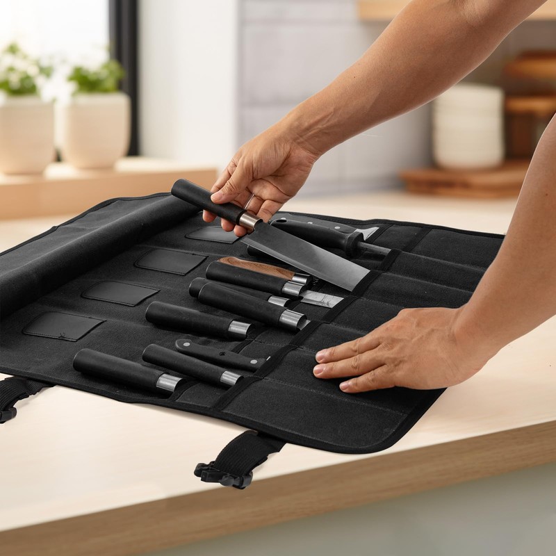 Chef Knife Roll Bag,Waxed Canvas chef bag with 18 Slots