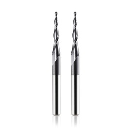 Set of 2 Solid Carbide Ball End Mill Conical Milling Cutter for Router CNC 2 Flutes 1.0 mm Radius Engraving Cutter 6 mm Shank with TiAlN Coating End Mill for 2D and 3D Engraving