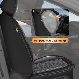 IKABEVEM Car Seat Covers Fit for Hyundai Santa Fe 2009-2026 - Waterproof Leather Seat Covers - Compatible Airbag with Lumbar Support(2 Front Seat Covers, Black & Grey)