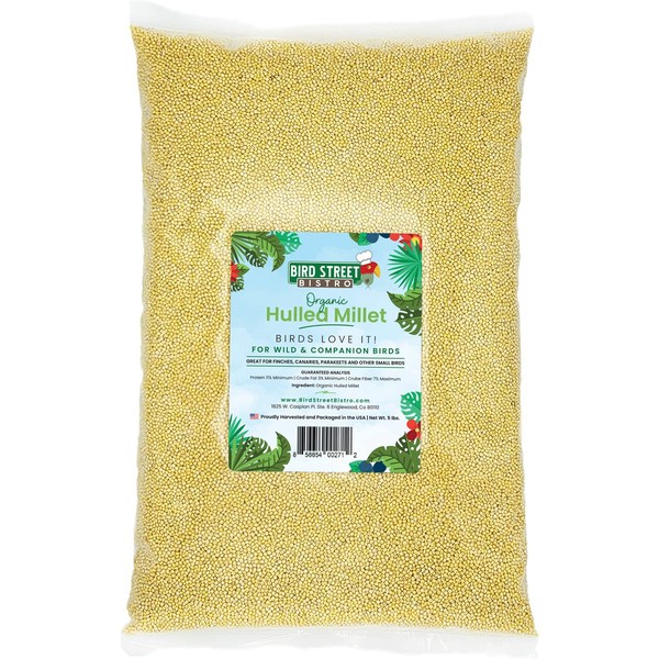Bird Street Bistro Organic Hulled Millet Bird Seed - Bird Food - Millet for Birds and Canary, Finches, Small Wild Bird Food – Bird Feed with no Harmful substances, no fillers – White Millet Hulled