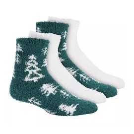 Charter Club Women Crew Butter Socks Super Soft Fuzzy Green White 9-11 New 2 Pk