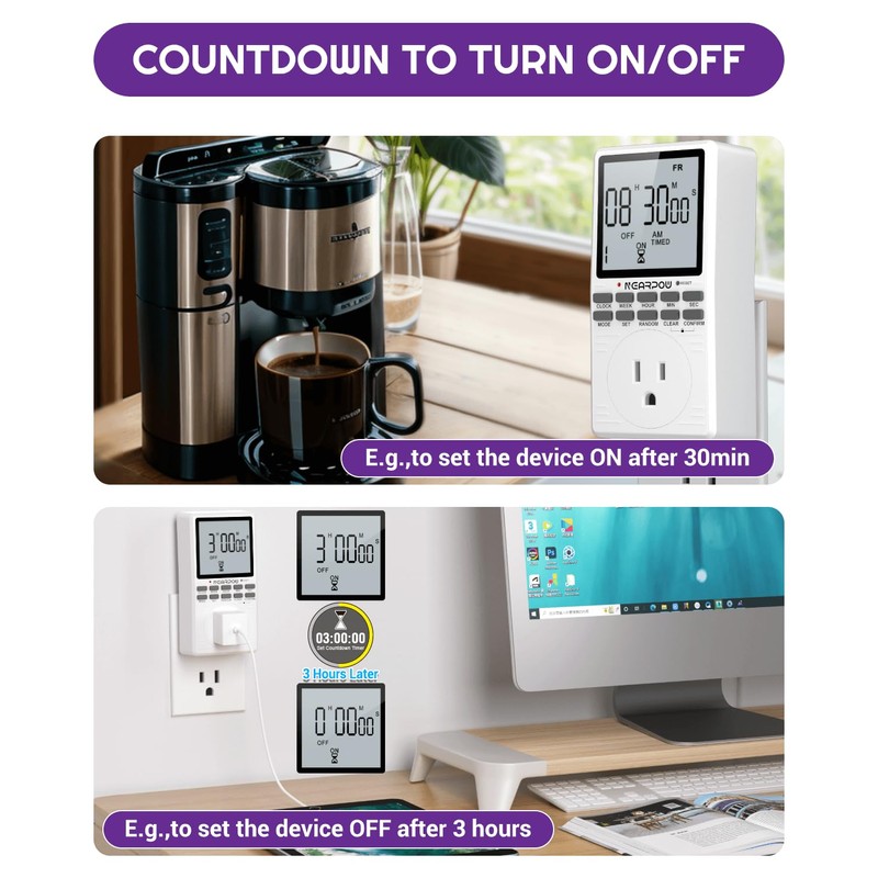 Outlet Timer, NEARPOW Multifunctional Programmable Timer with Countdown and 7-Day