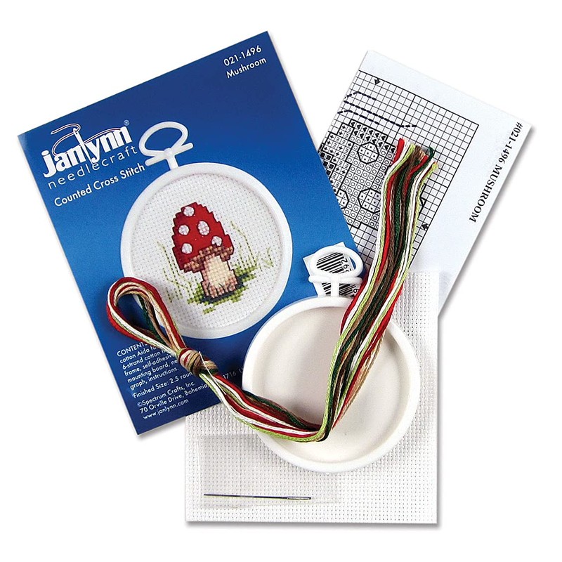Tobin Janlynn Mini Cross Stitch Kit 2.5" Round-Mushroom (18 Count)