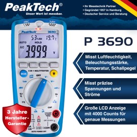PeakTech"5 in 1 Multi Functional Digital Multimeter with Temperature, Humidity and Lux Sound Level Measurement, P 3690 – Pack of 1