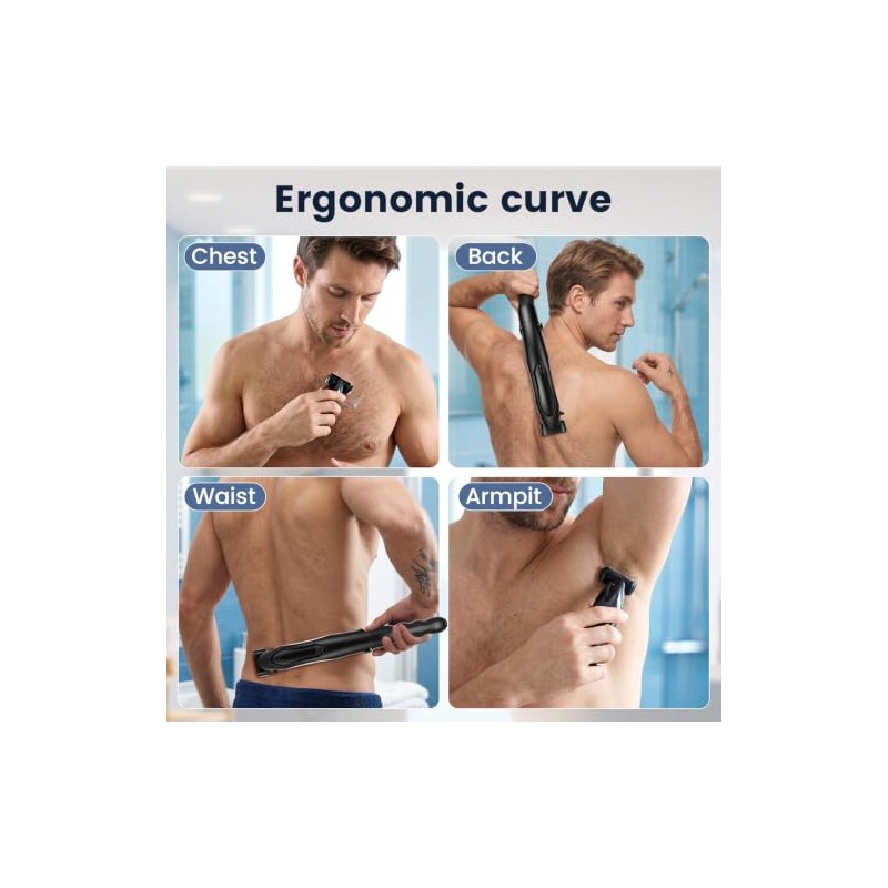 Mens Back Shaver with Long Handle, Multifunctional Cordless Back Shavers