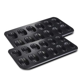 Madeleine Pan, Warp Resistant Shell Shape Madeline Bakeware 12-Cavity Heavy Duty Nonstick Madeleine Trays for Oven Baking（2 Pack）