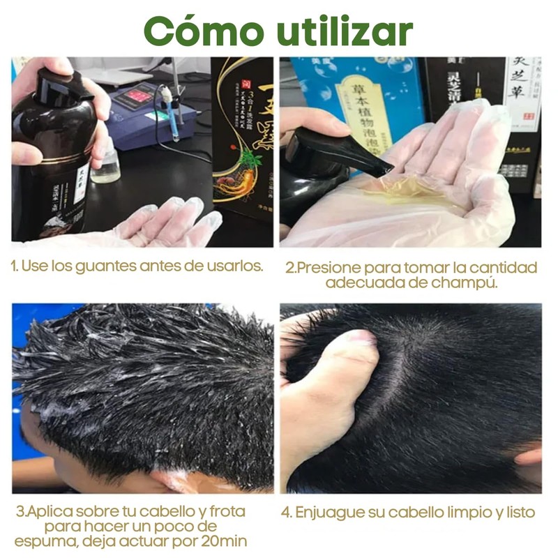 1pza - Shampoo Tinte Instantáneo Orgánico Natural Cubre Canas Cambia