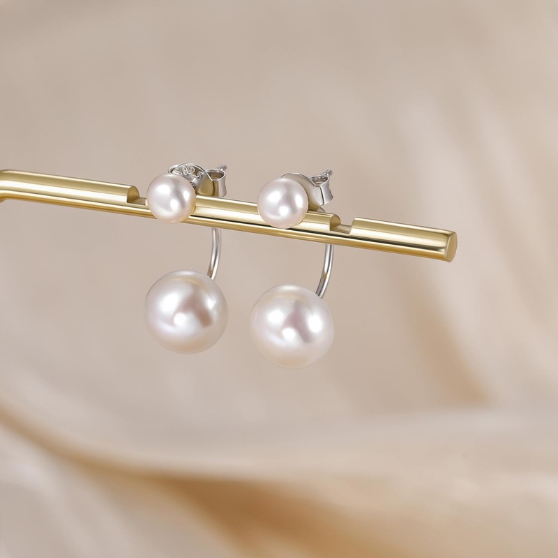 EAMTI Pearl Earrings for Women 925 Sterling Silver Double Freshwater