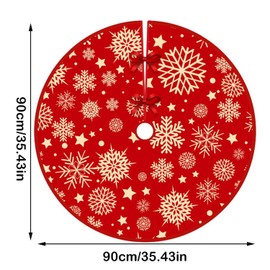 ANBOO Christmas Tree Blanket, Round, Red, 90 cm Large Christmas Tree Skirt, Snowflakes, Star Tree Skirt, Christmas Tree Skirt for Christmas Tree, Christmas Decoration